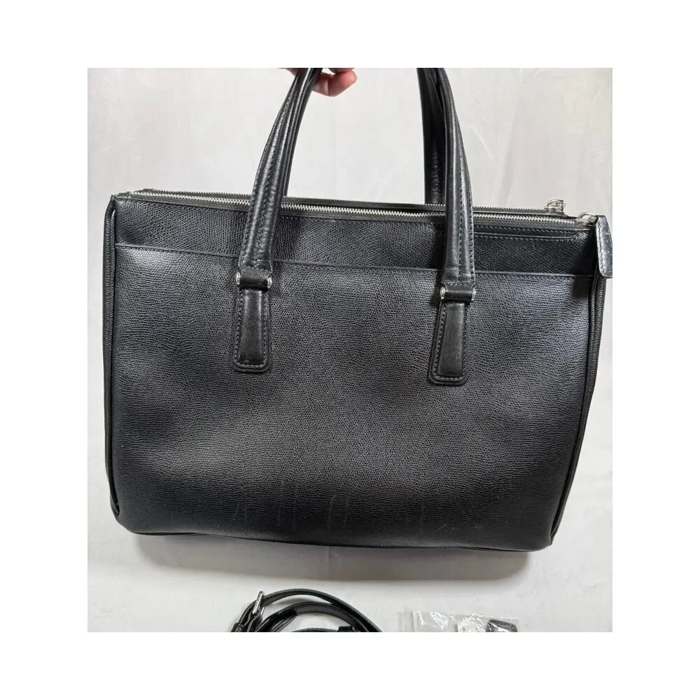 Tumi Black Leather work laptop briefcase tote monogram replaceable